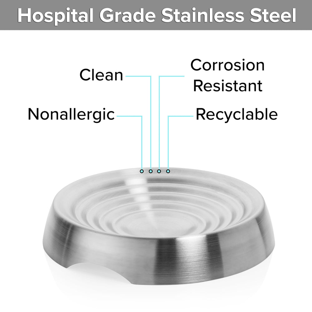 CatGuru bowls stainless steel material resists odors and cleans easily.