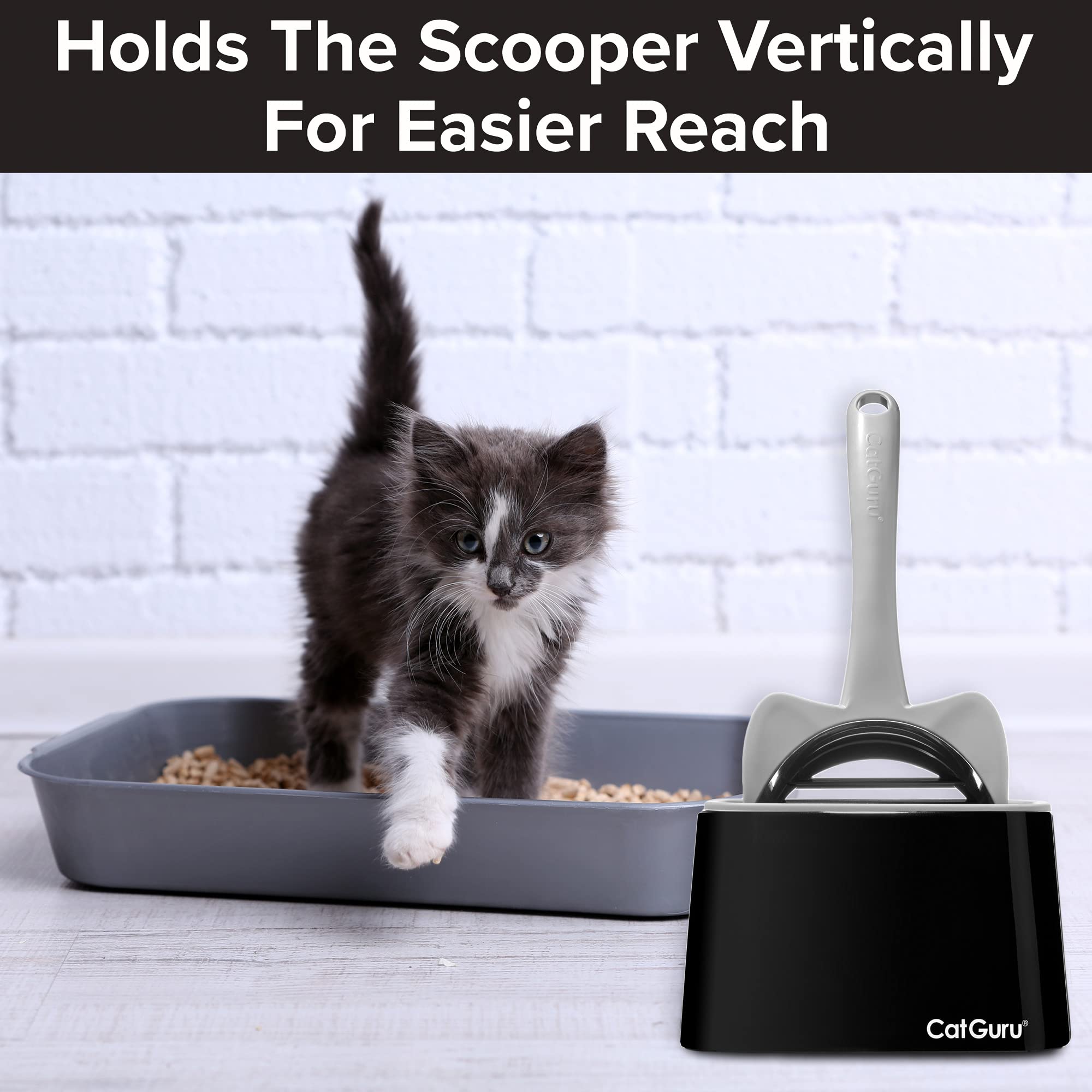 CatGuru premium scoop holder heavy design provides stable placement near the litter box.