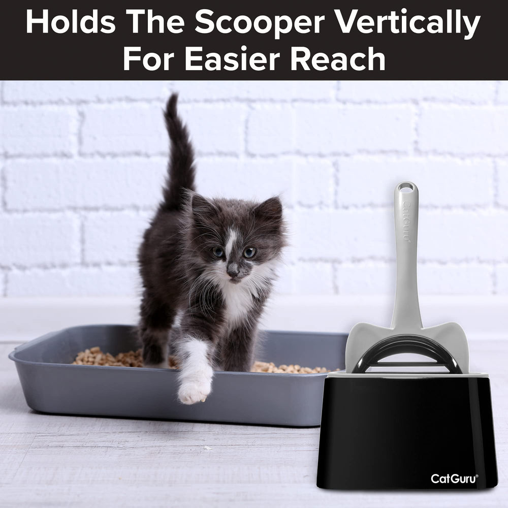CatGuru premium scoop holder heavy design provides stable placement near the litter box.
