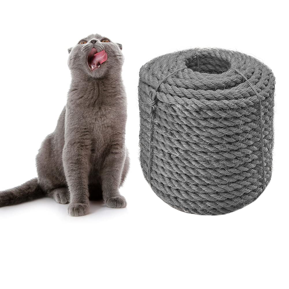 CAThrone sisal rope 6mm gray 33ft ideal for refurbishing cat scratch posts and furniture protection.