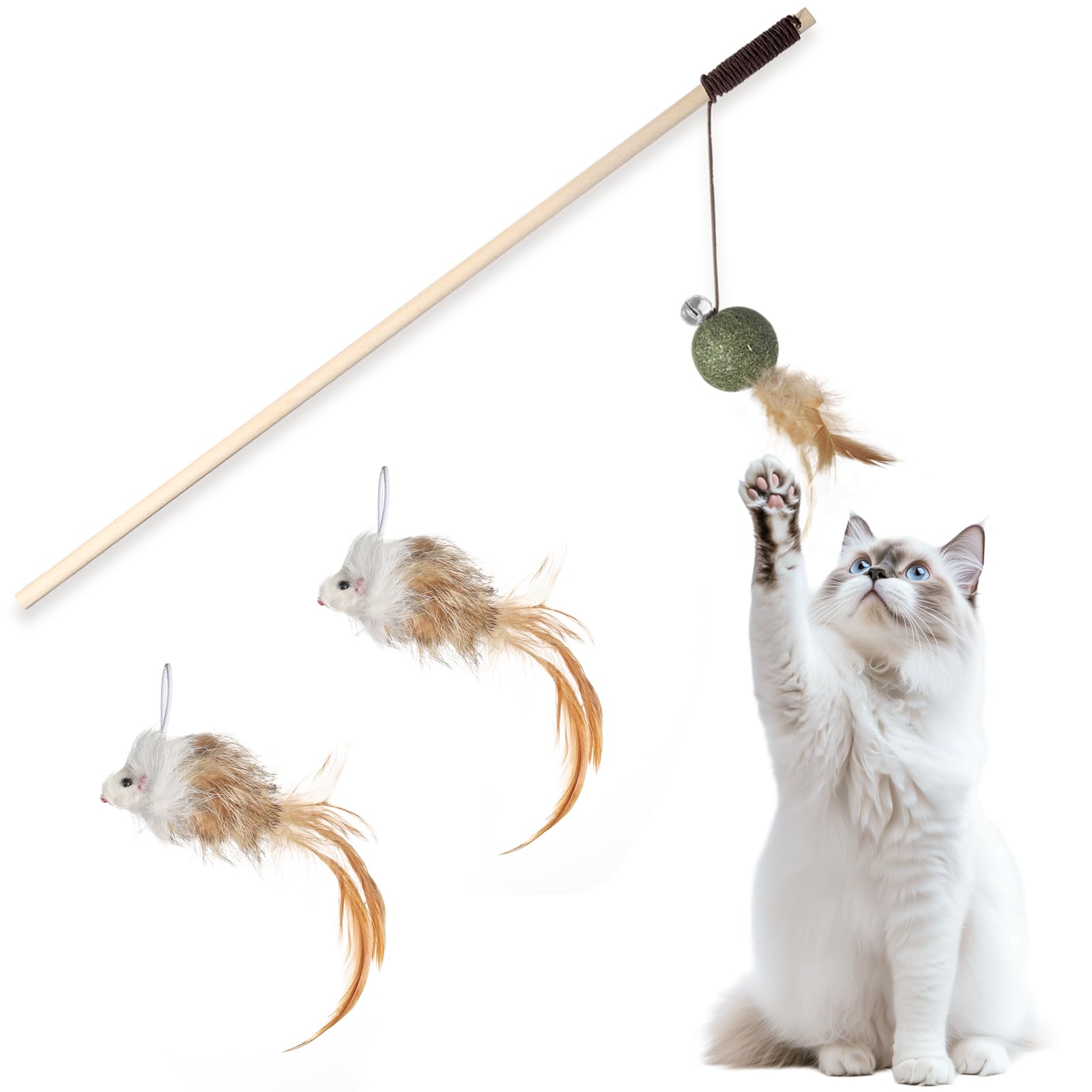 Caticalife cat feather toy with catnip ball for engaging indoor play.