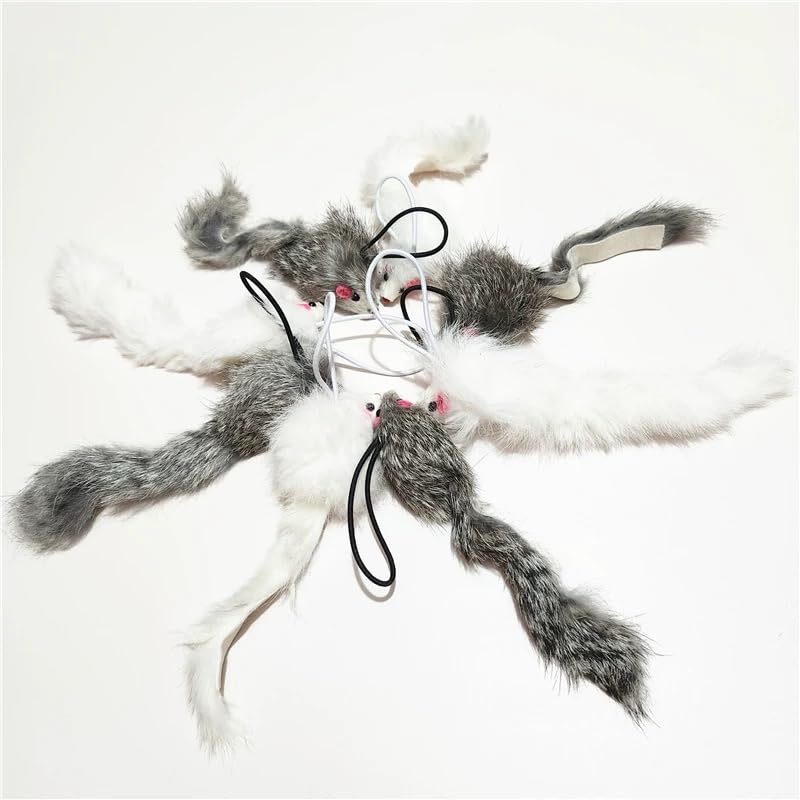 Caticalife Real Rabbit Fur Mouse Toy front view for realistic indoor hunting play
