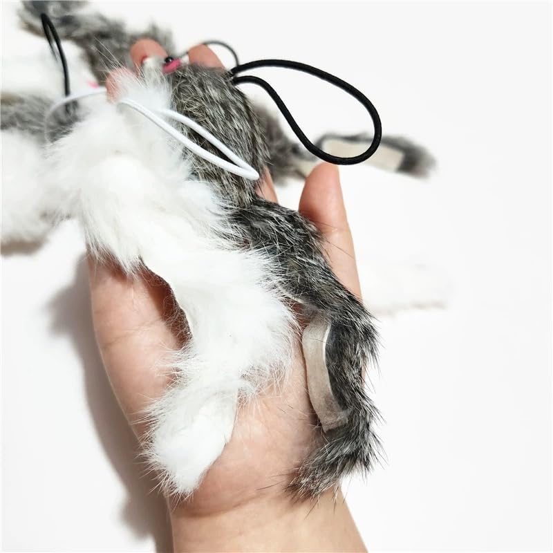 Caticalife Real Rabbit Fur Mouse Toy rope interaction for interactive play
