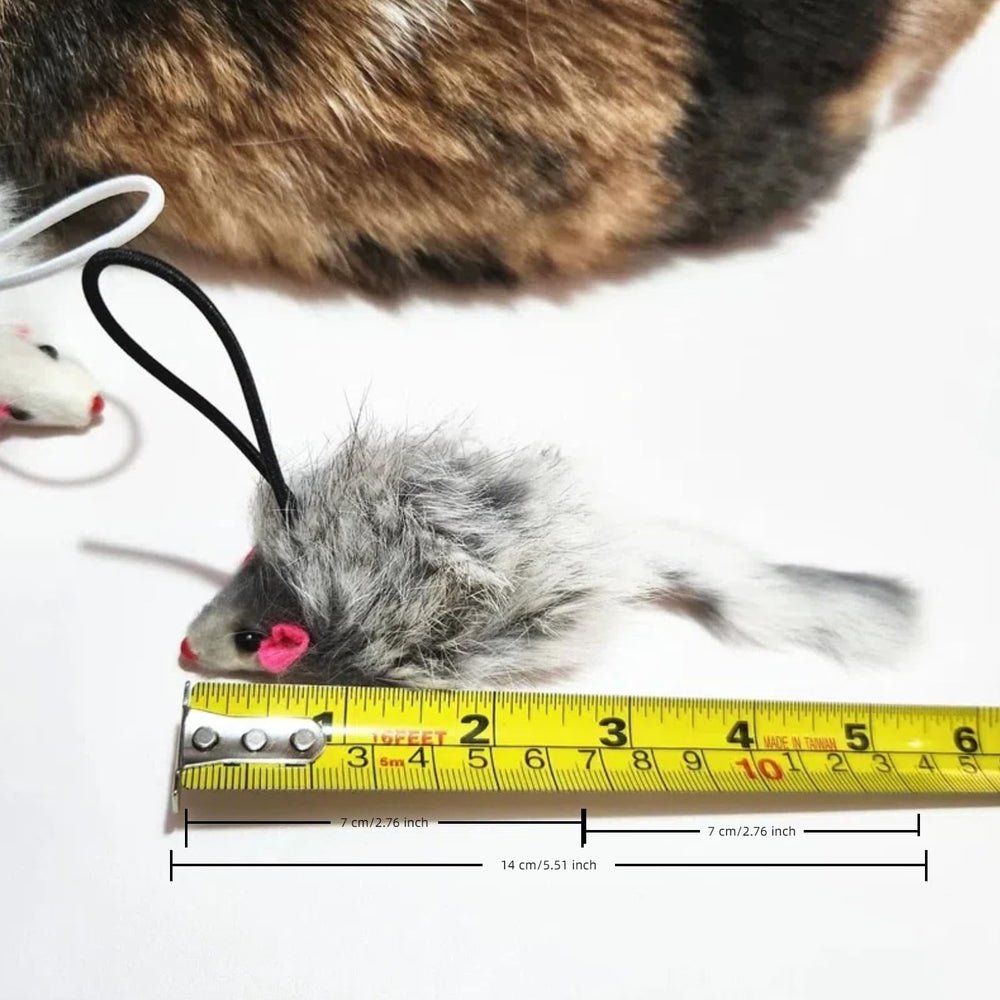 Caticalife Real Rabbit Fur Mouse Toy side view highlights durable tail