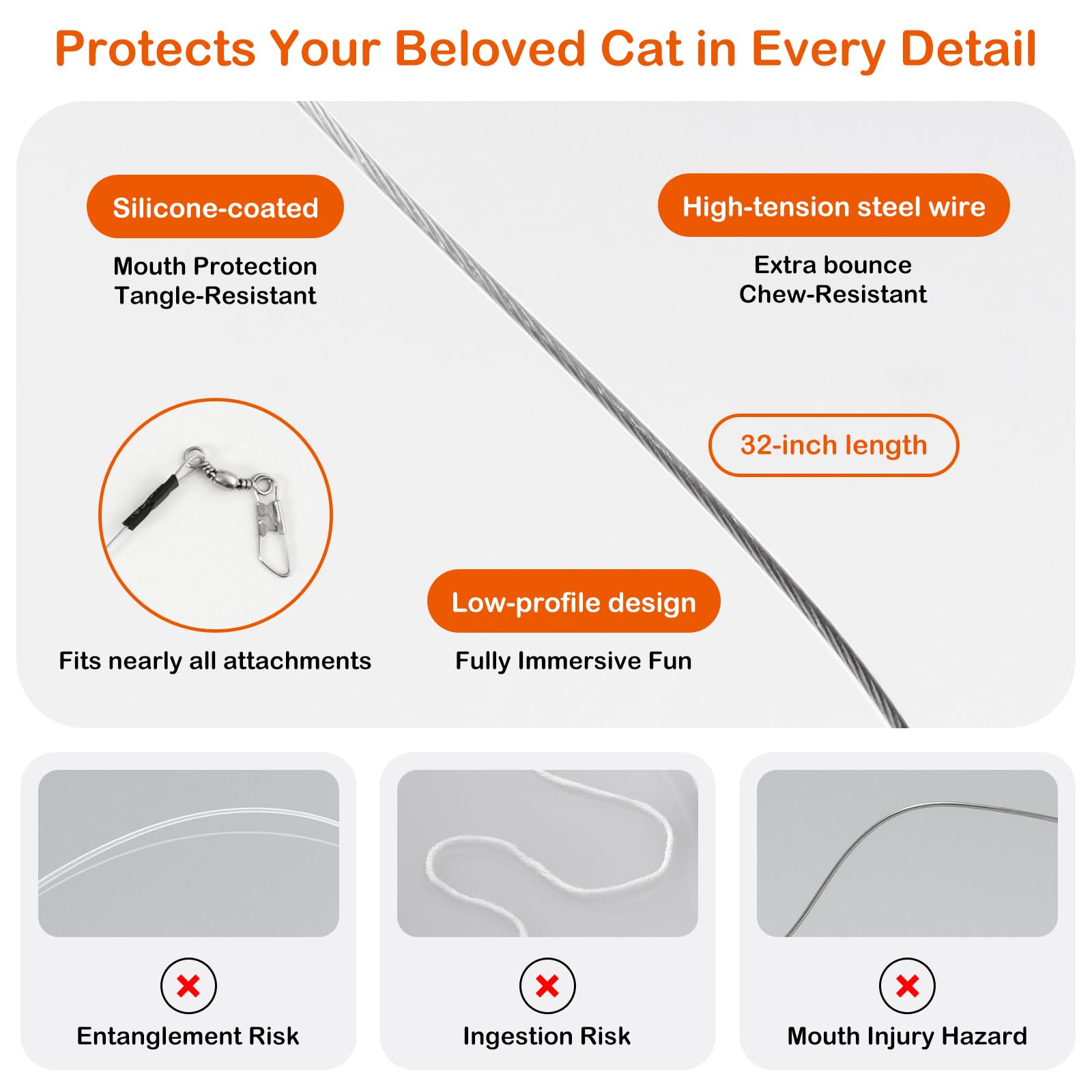 Catisfy Cat Wand Toy features a stainless steel shaft for durability during play