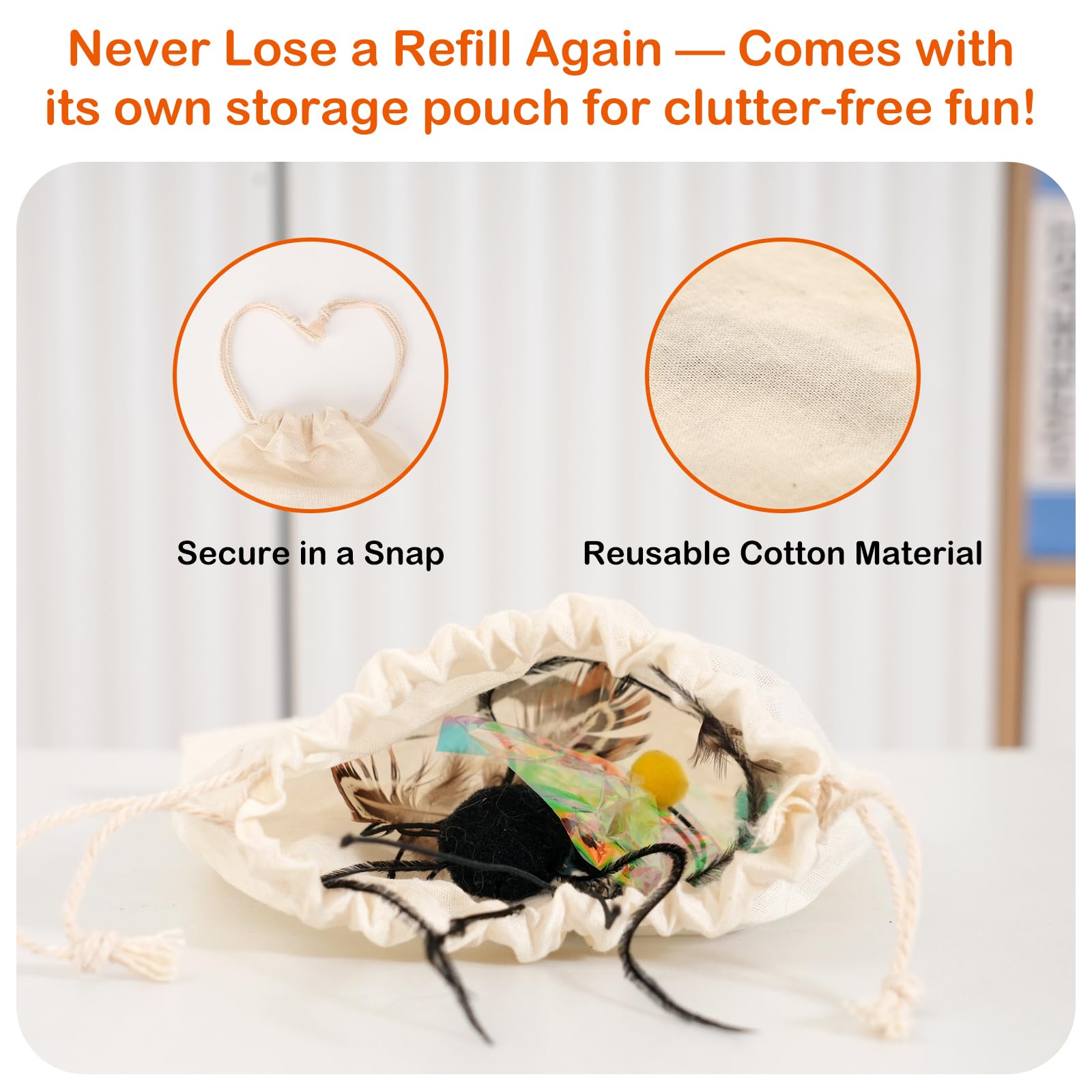 Catisfy Cat Wand Toy comes with a reusable storage pouch for organization