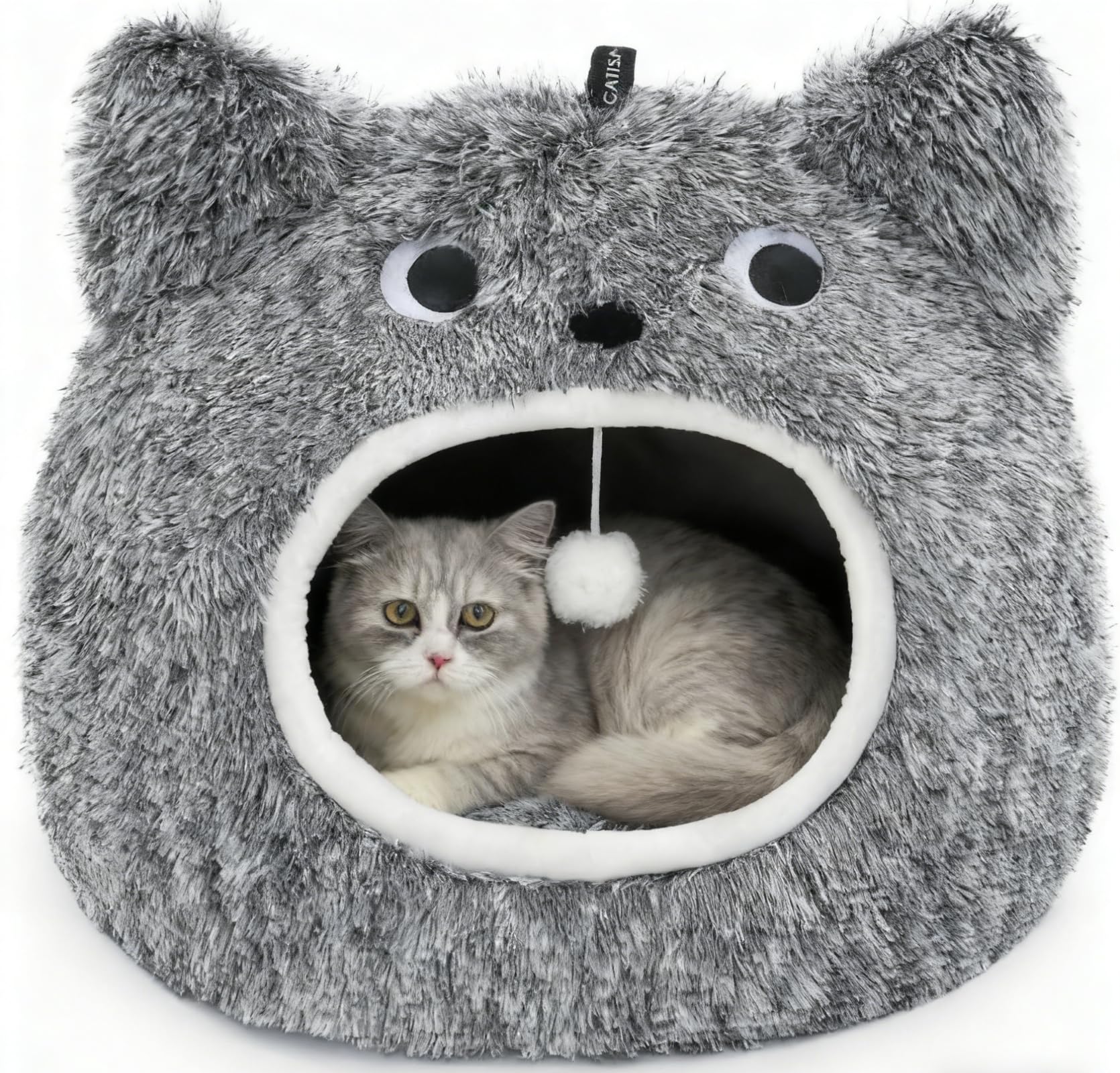 CATISM Cat Bed front view shows the cozy hooded cave for indoor cats.