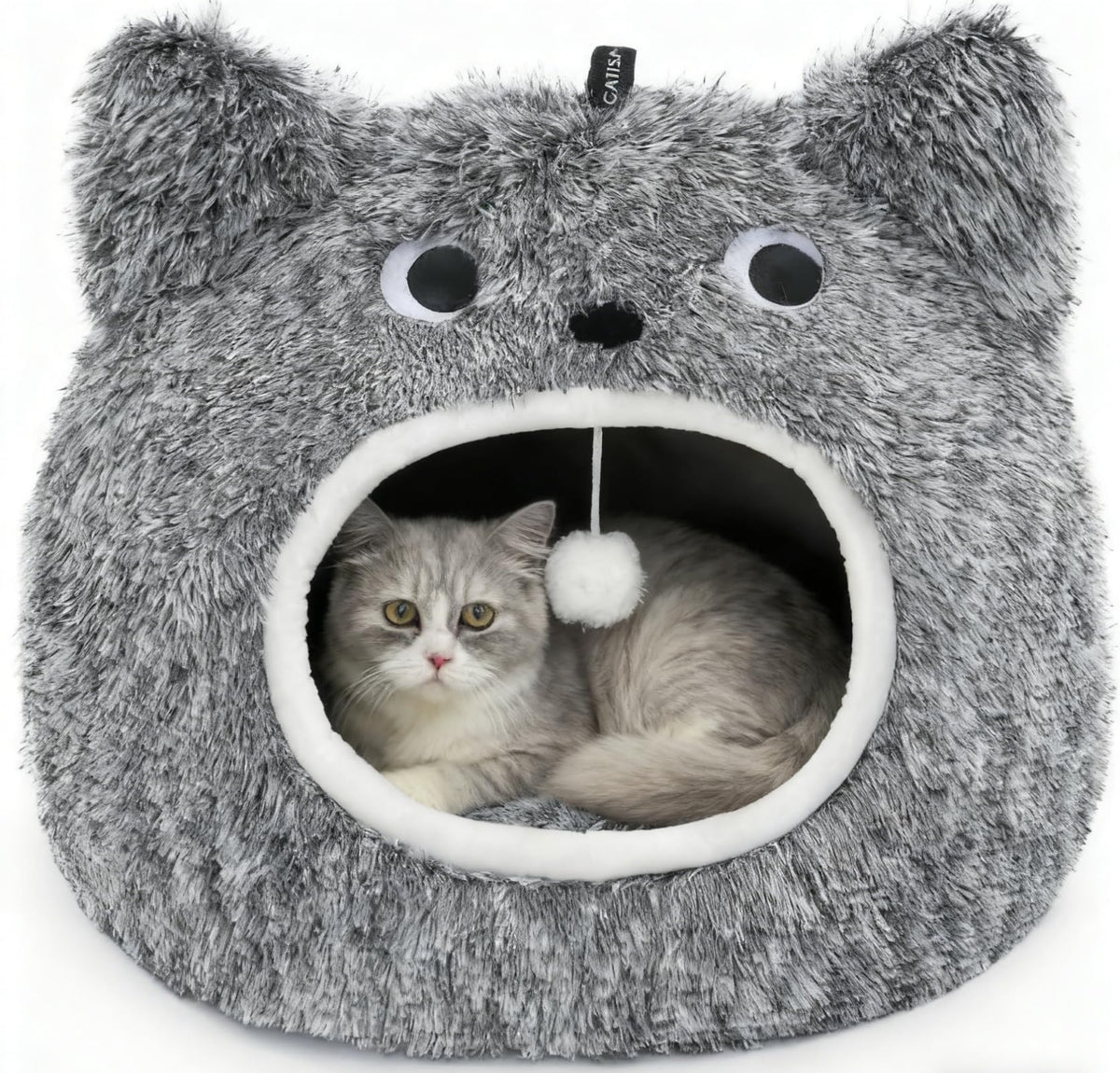 CATISM Cat Bed front view shows the cozy hooded cave for indoor cats.