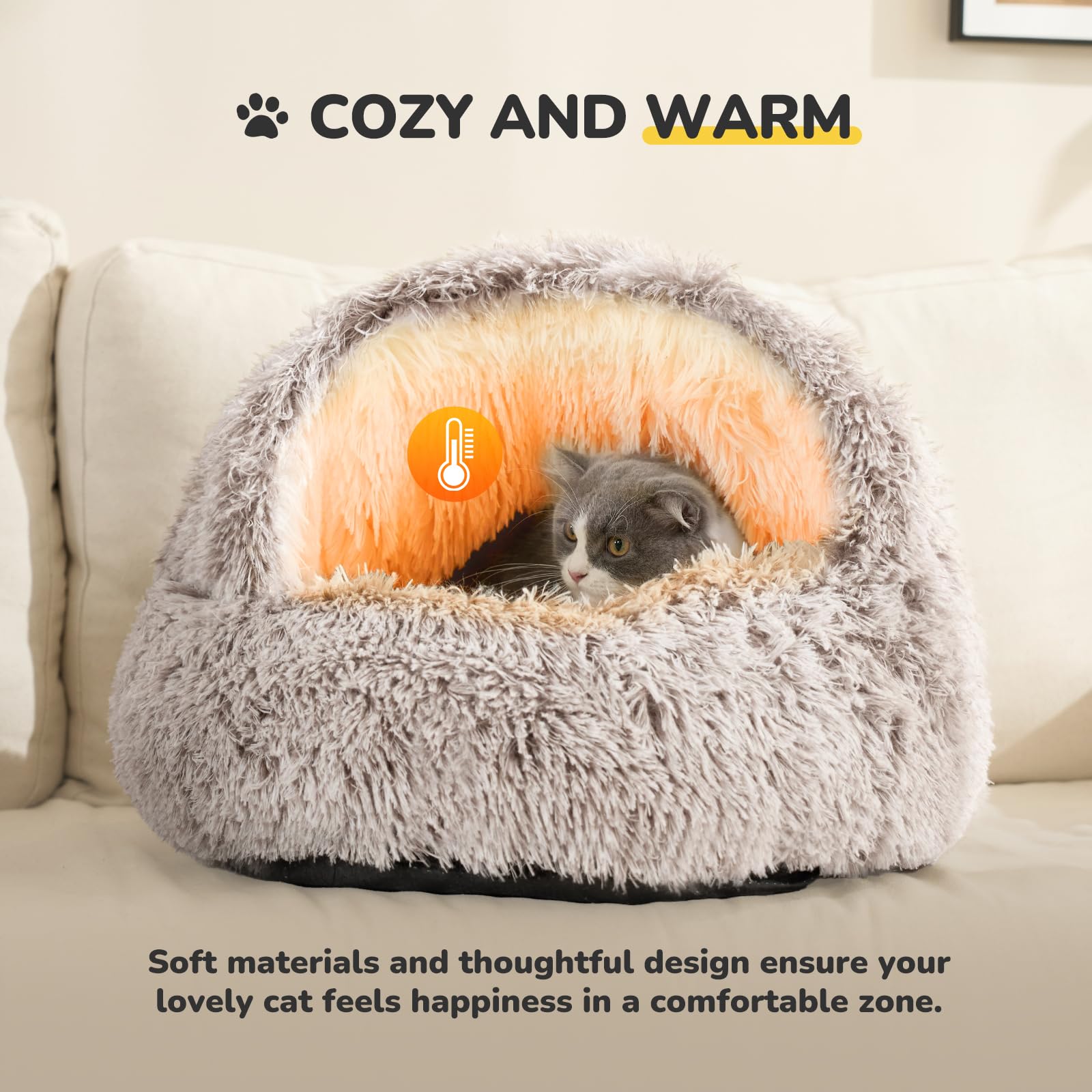 CATISM cat bed hooded non-slip bottom image emphasizes stable placement on floors.