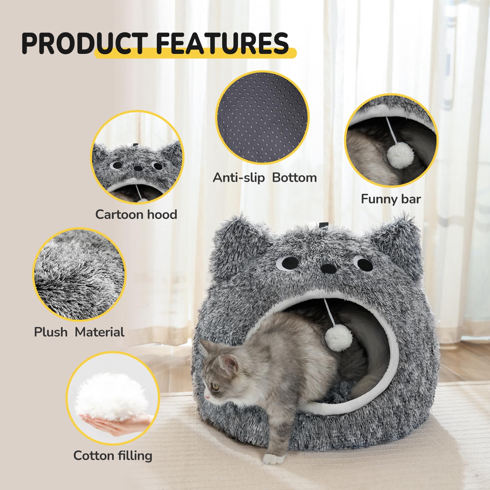 CATISM Cat Bed non-slip-base keeps the bed stationary during play.