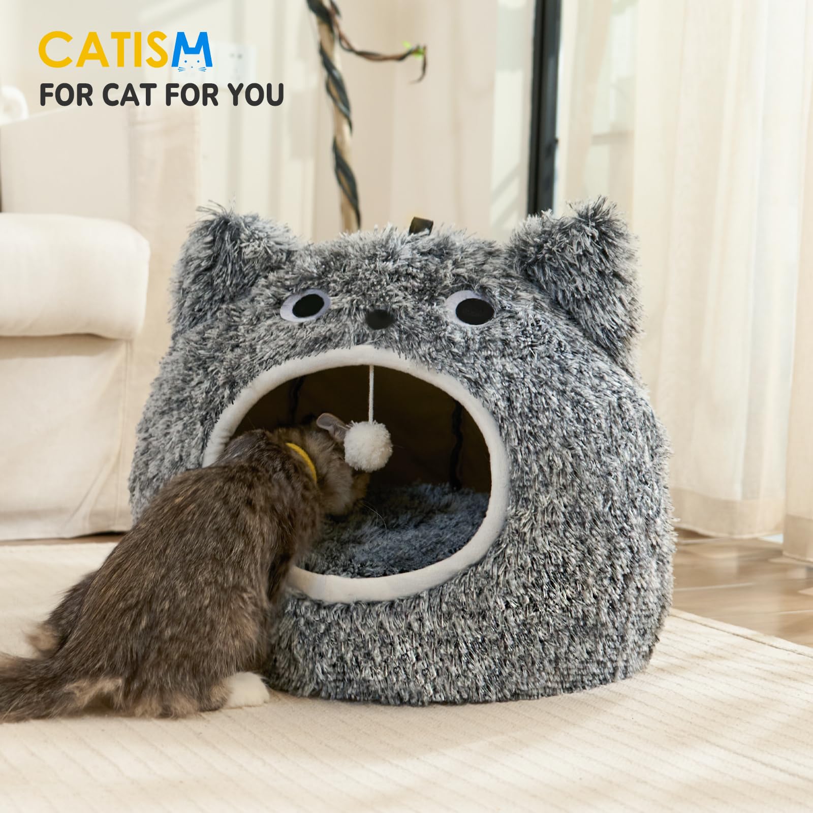 CATISM Cat Bed soft-plush-material showcases warm snuggly feel for pets.