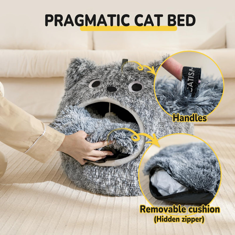 CATISM Cat Bed washable-cover highlights easy cleaning in real-life setup.