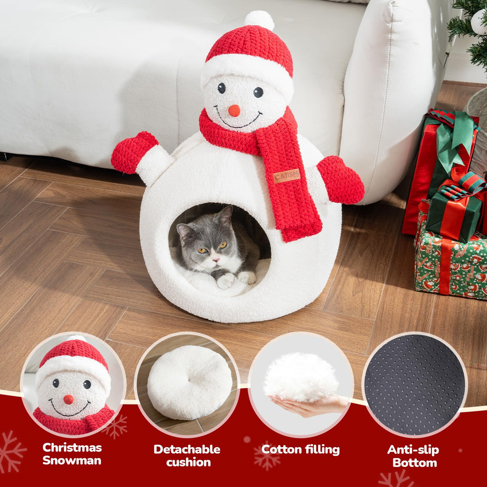 CATISM Christmas Cat Bed fabric close up shows teddy fleece warmth and softness.