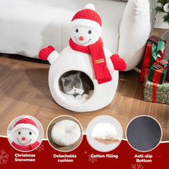 CATISM Christmas Cat Bed fabric close up shows teddy fleece warmth and softness.