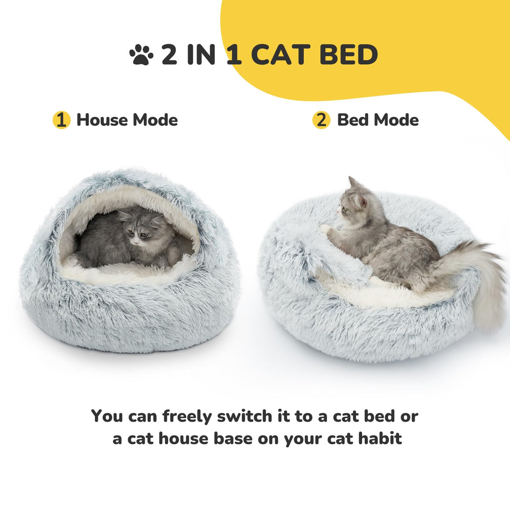 CATISM Cozy Plush Hooded Cat Bed bottom zipper removable enables easy washing