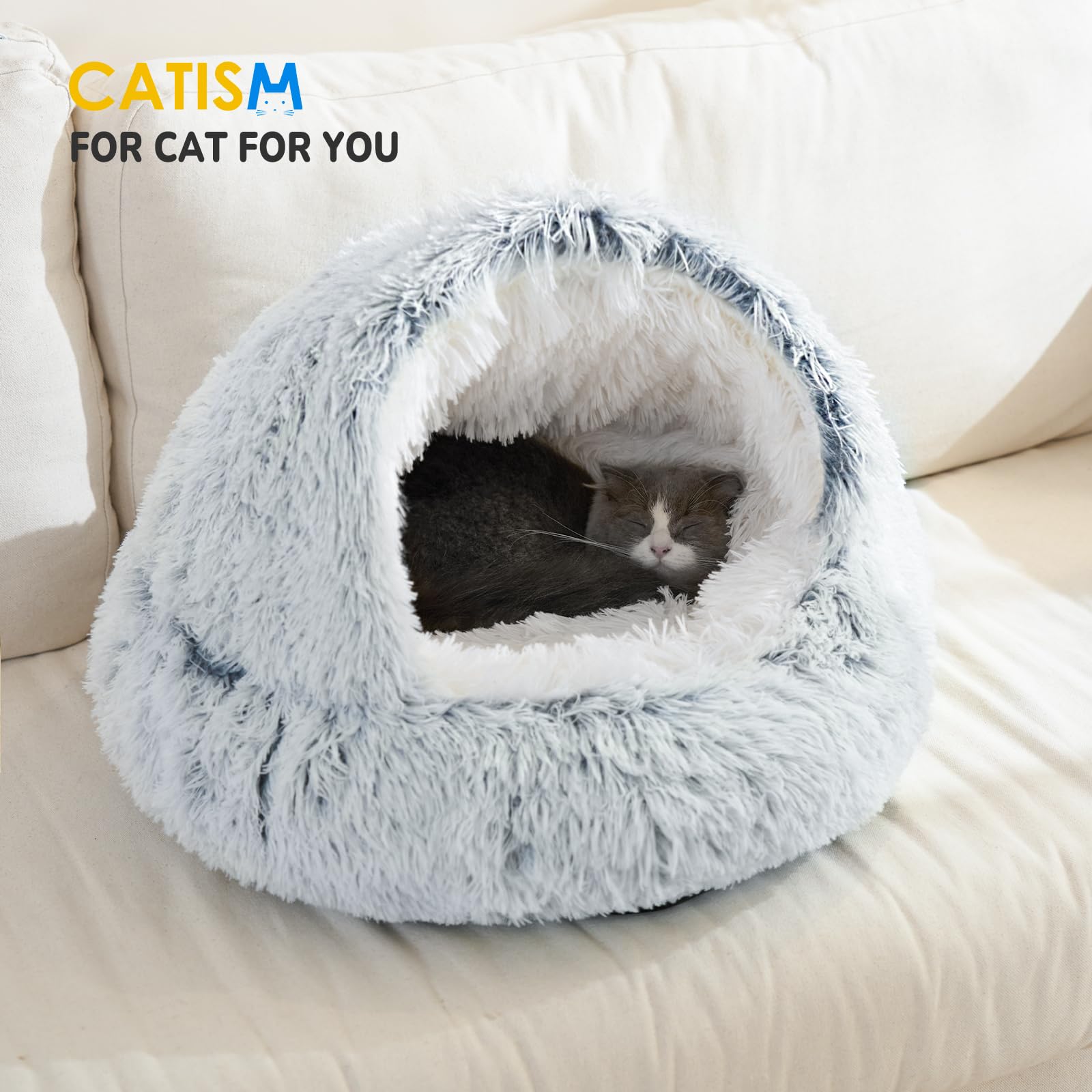 CATISM Cozy Plush Hooded Cat Bed washable cover simplifies cleaning