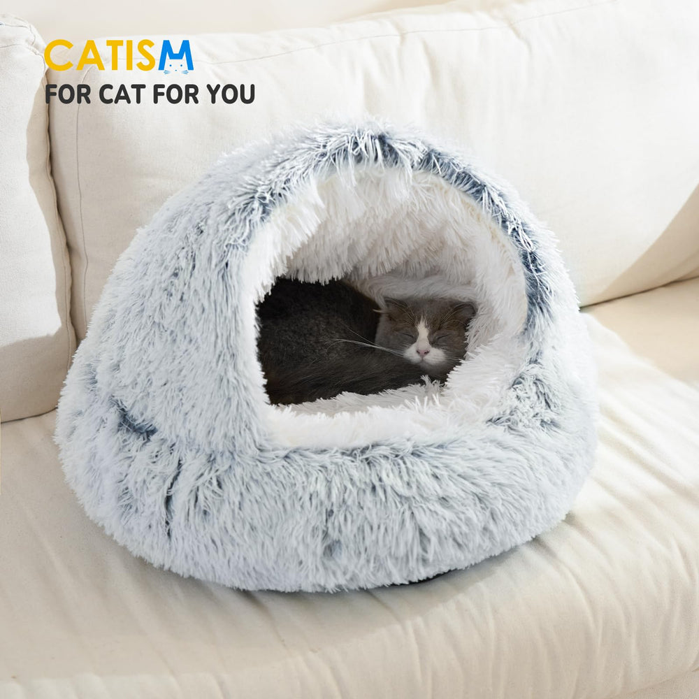 CATISM Cozy Plush Hooded Cat Bed washable cover simplifies cleaning