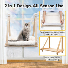 CATISM Cushion cat window perch installation demonstrating tool-free mounting on smooth surfaces.