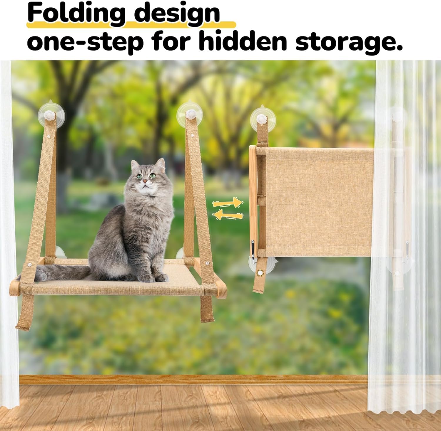 CATISM Cushion cat window perch khaki cover showing durable fabric for daily use.
