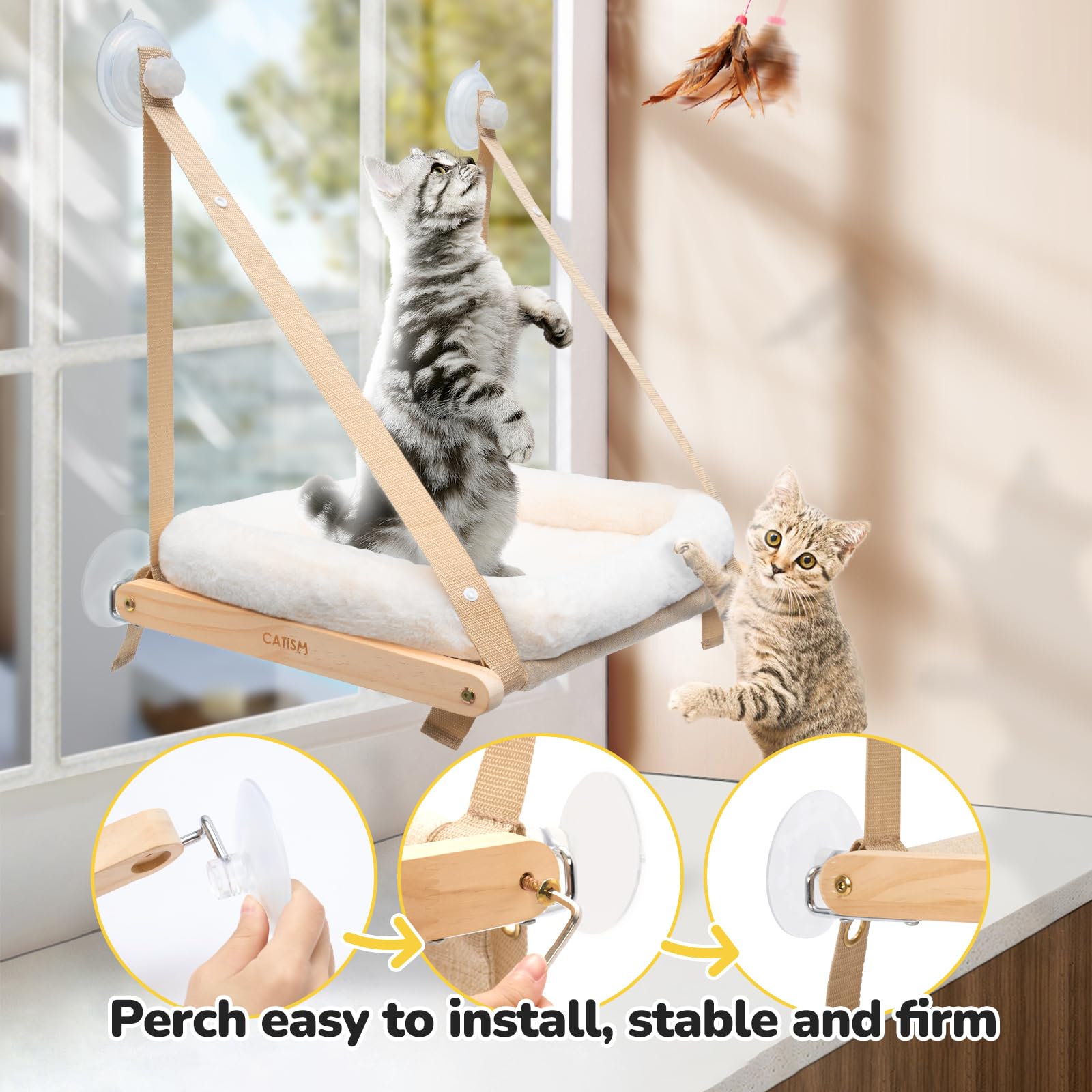 CATISM Cushion cat window perch for multiple cats illustrating spacious bed for two or more.