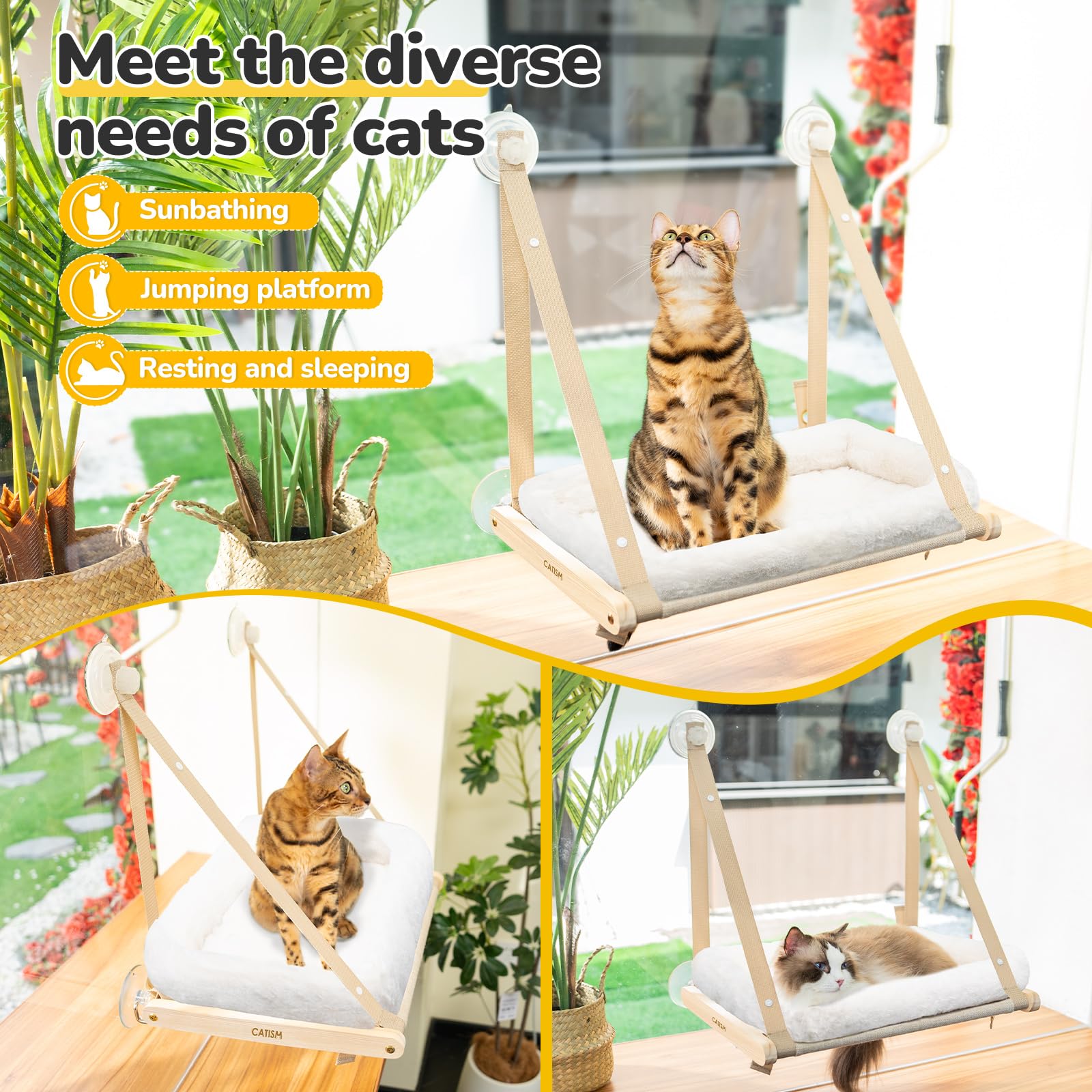 CATISM Cushion cat window perch suction cups displaying strong 8.5 cm cups for attachment.