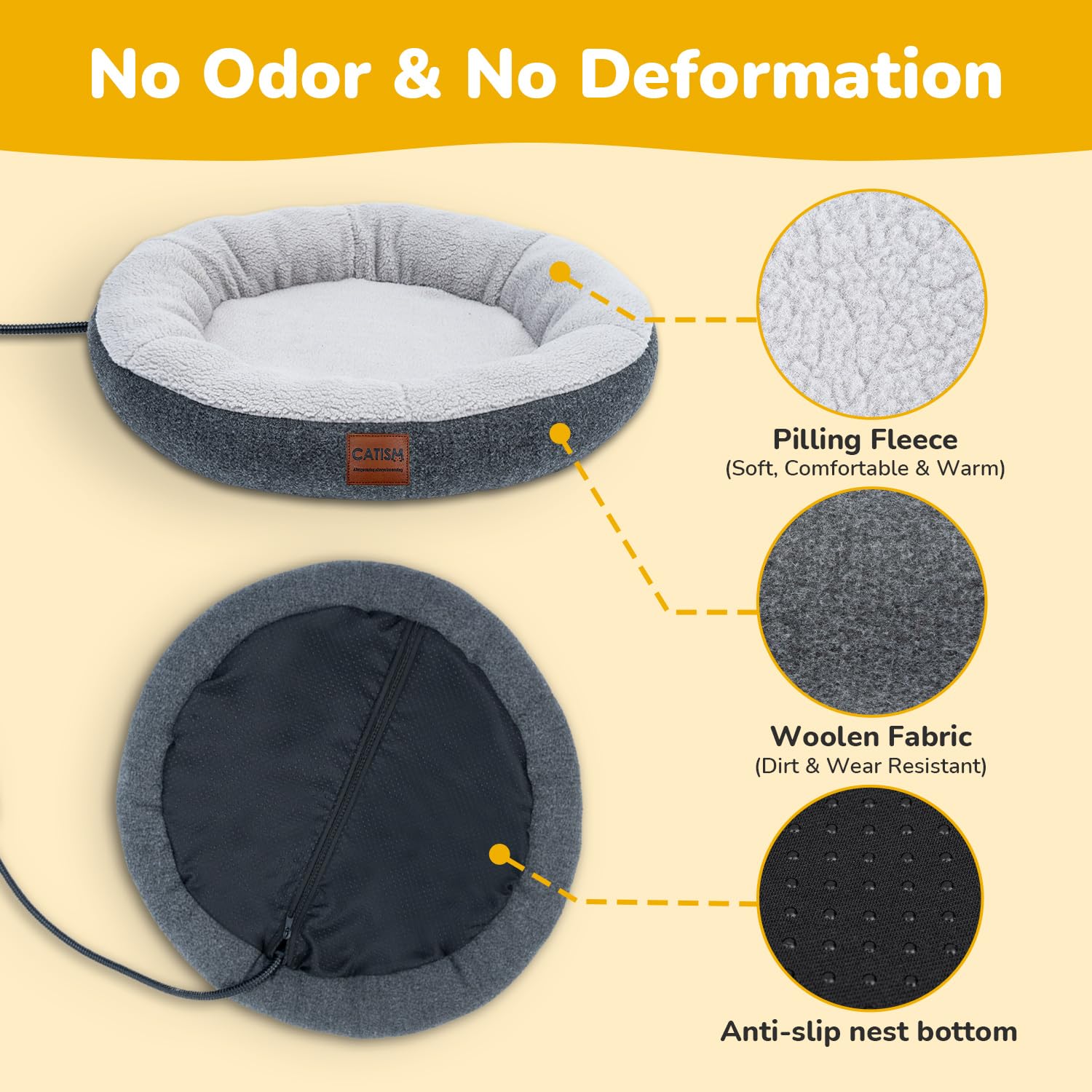 CATISM heated cat bed with non-slip bottom stays in place during use