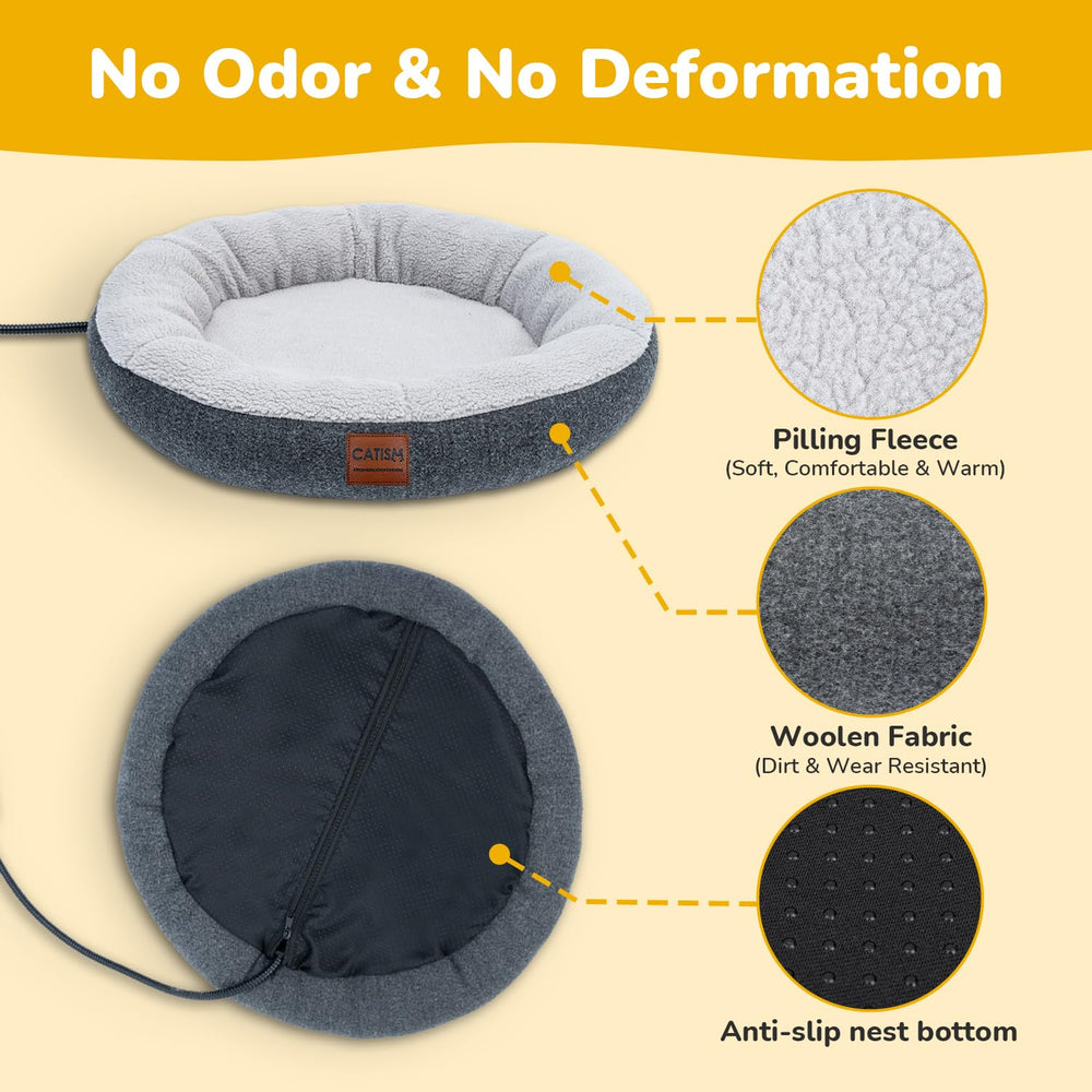CATISM heated cat bed with non-slip bottom stays in place during use