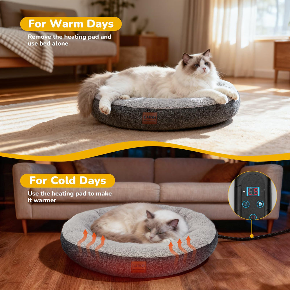 CATISM heated cat bed features a timer function for controlled warmth