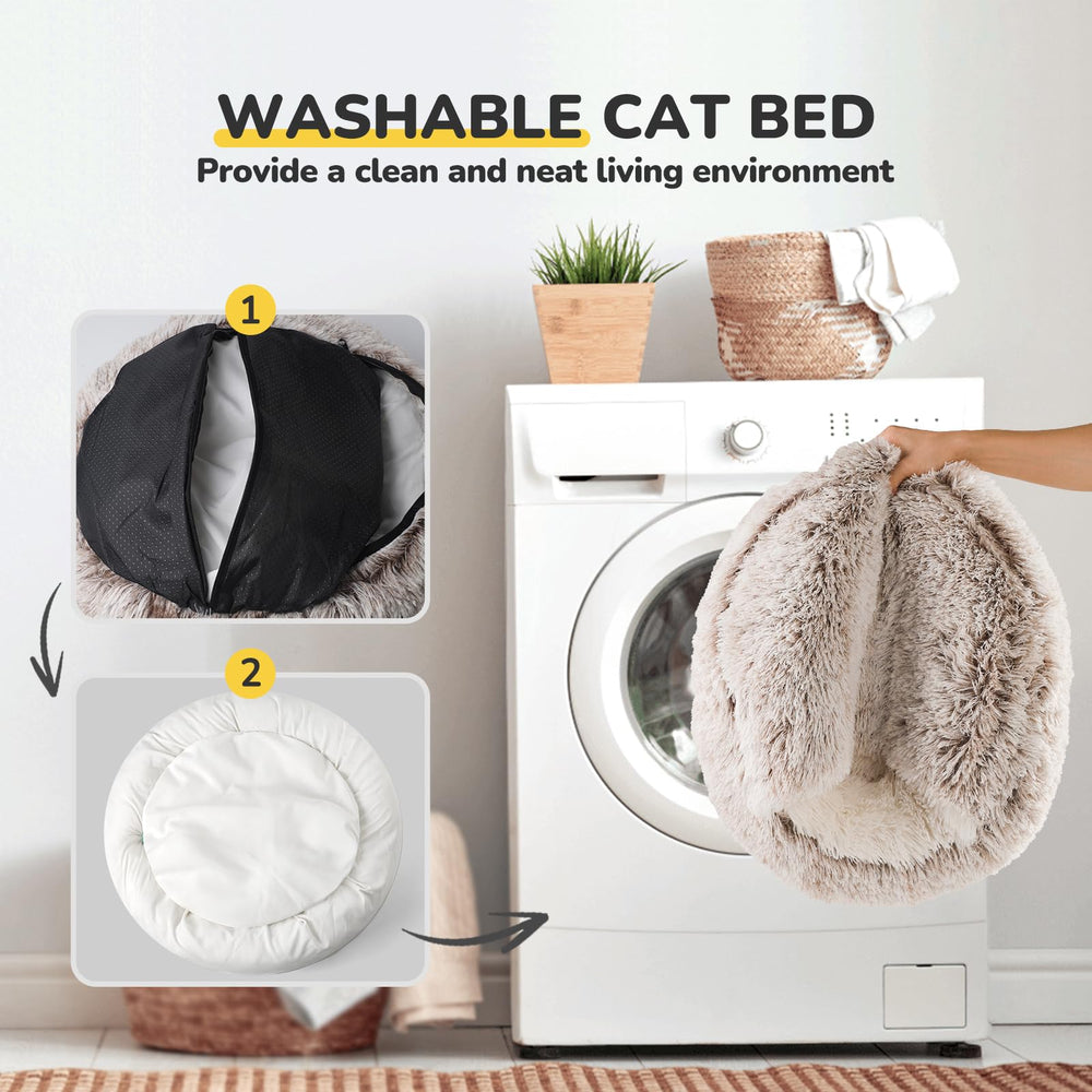 CATISM Plush Hooded Cat Bed bottom non-slip keeps bed in place