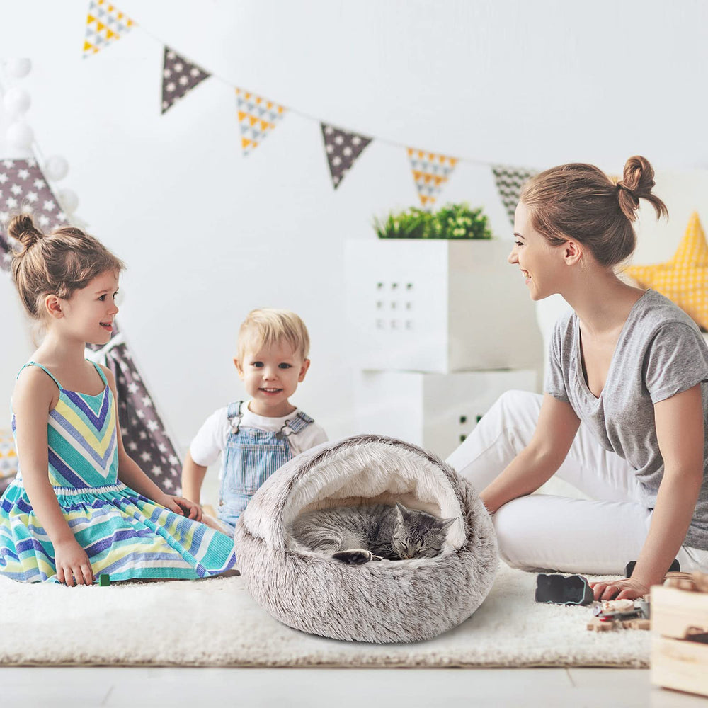 CATISM Plush Hooded Cat Bed car-seat-fit suitable for car travel warmth