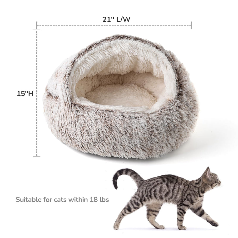 CATISM Plush Hooded Cat Bed in living room blends with decor and offers comfort