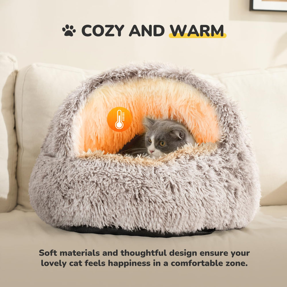 CATISM Plush Hooded Cat Bed removable cover for easy washing