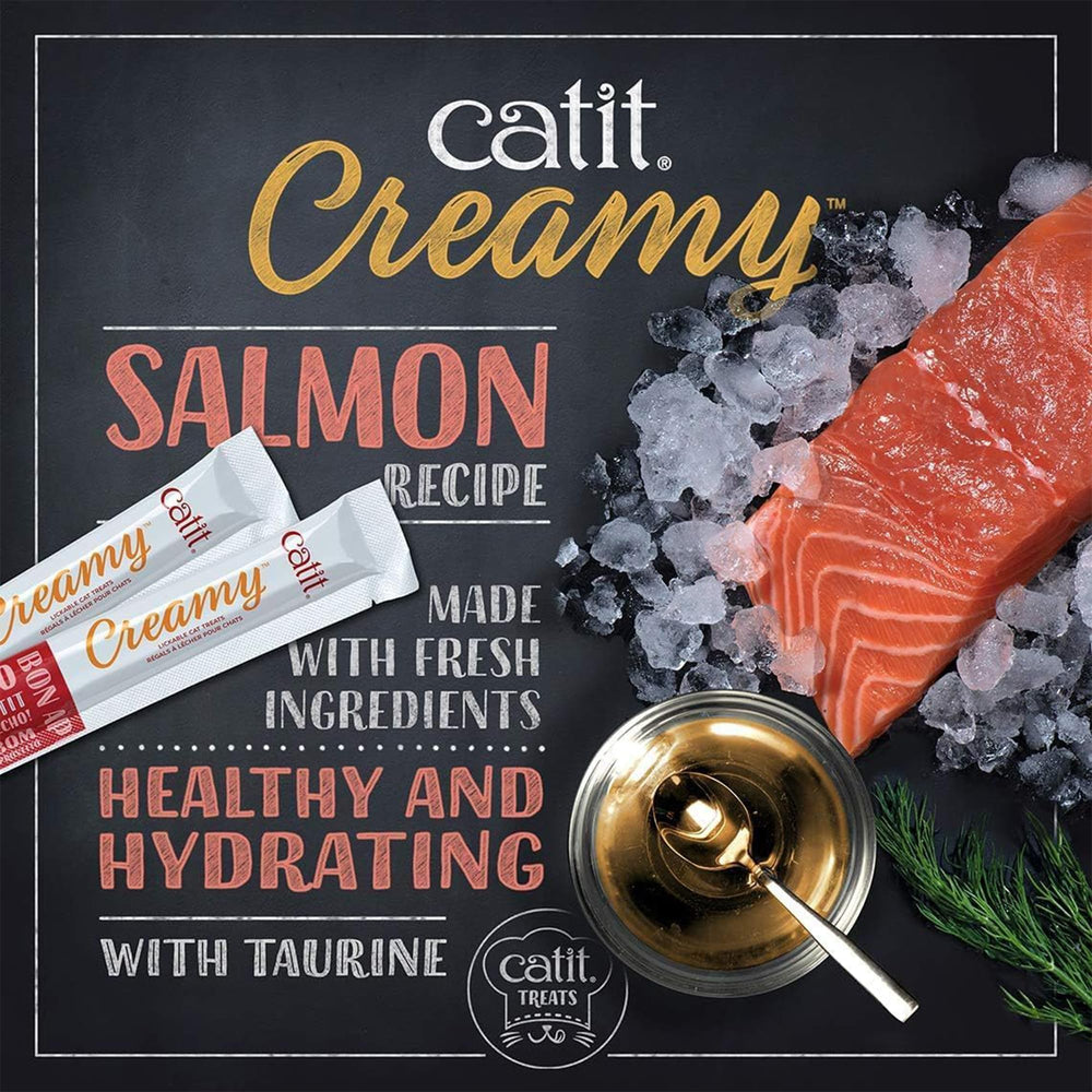 Catit Creamy Lickable Treat natural ingredients label emphasizes no artificial additives.