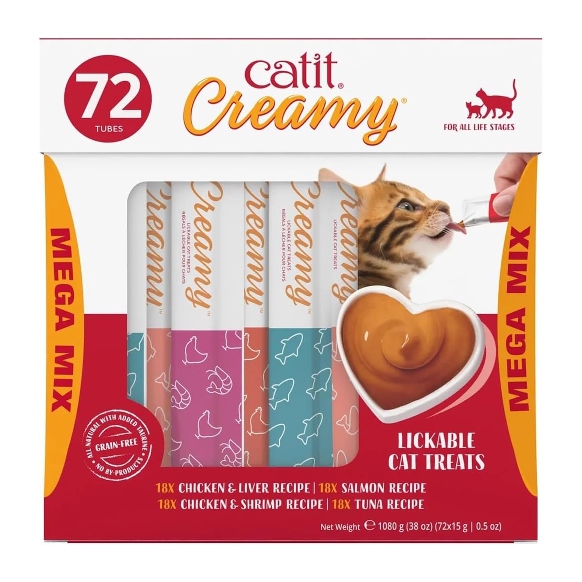 Catit Creamy Lickable Treat tube closeup showing creamy texture and hydration-friendly appeal.