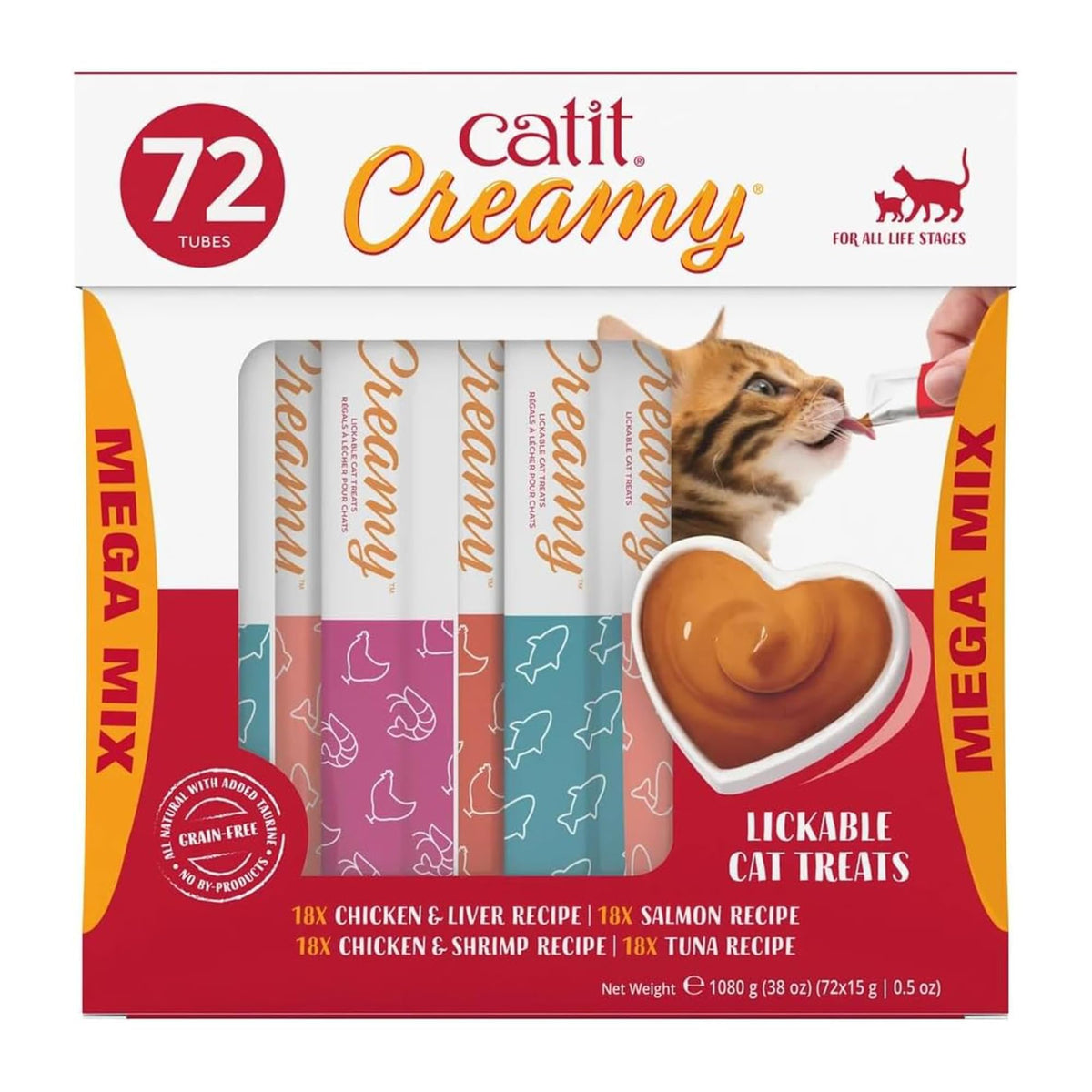 Catit Creamy Lickable Treat tube closeup showing creamy texture and hydration-friendly appeal.