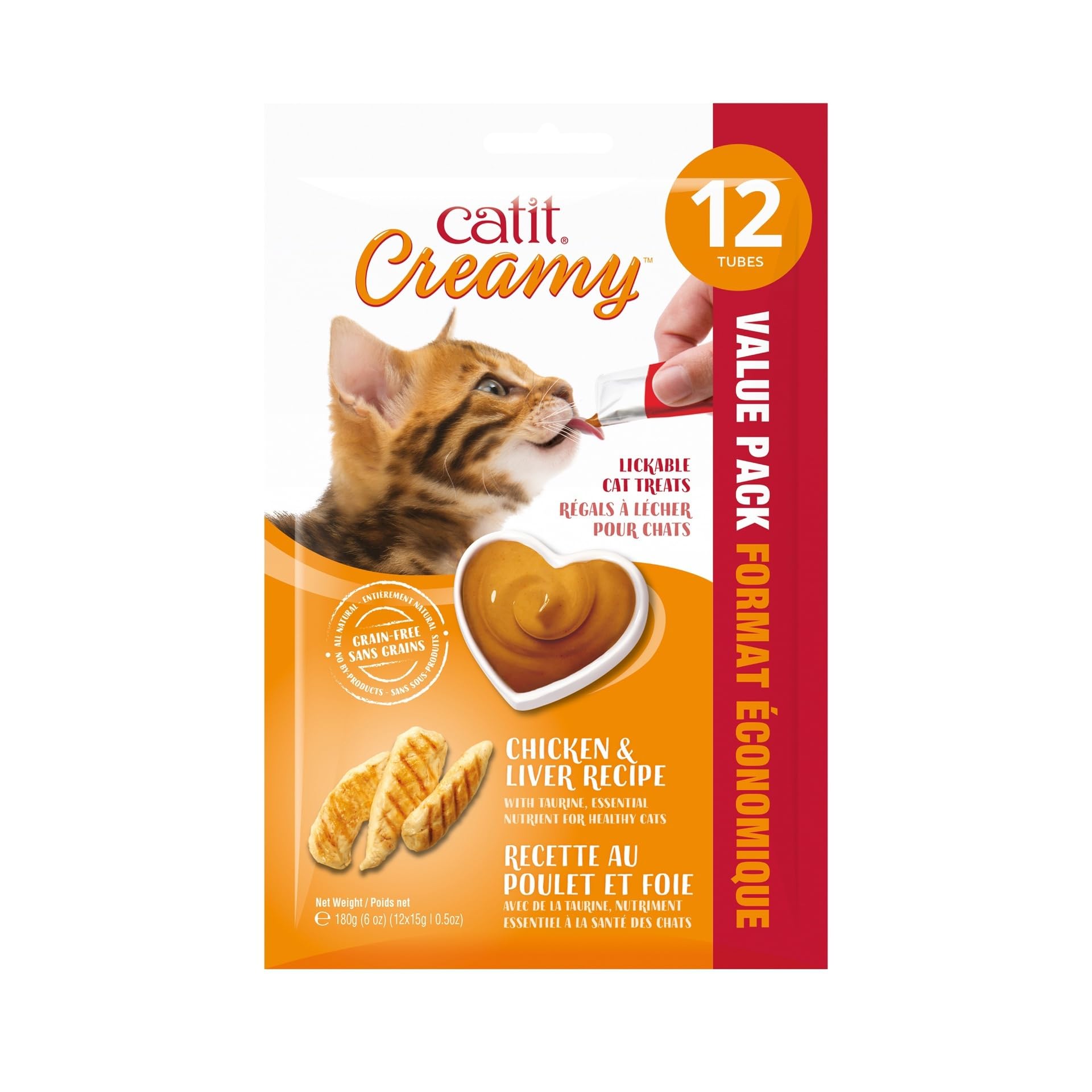Catit Creamy packaging 72-pack display showcases bulk treat convenience.
