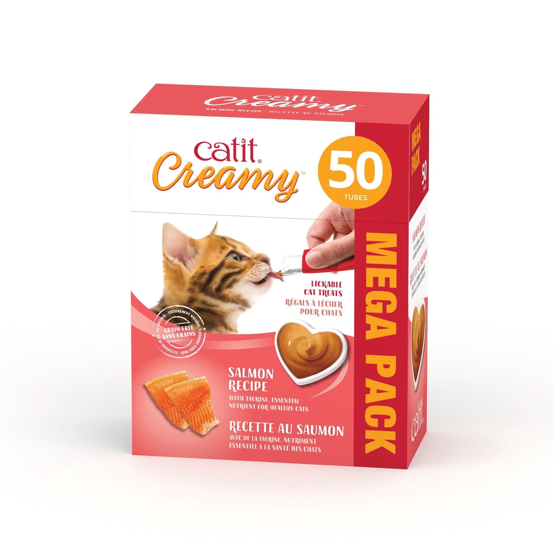 Catit Creamy serving-size closeup shows single-serve tubes for easy portioning.
