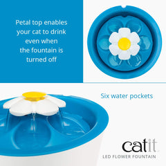Catit LED Flower Fountain 3-liter bowl supports multi-cat hydration.