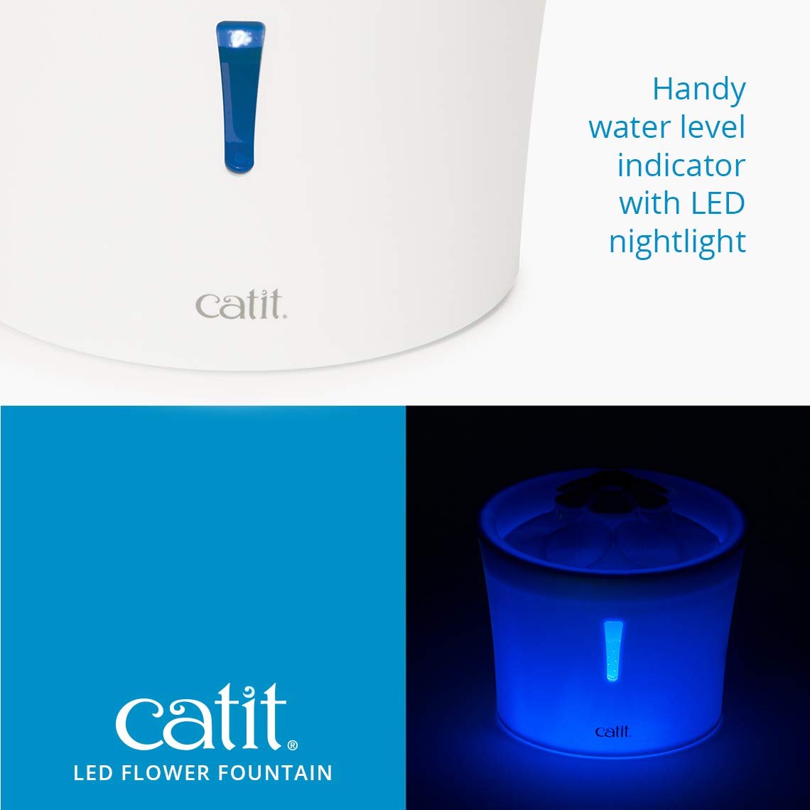 Catit LED Flower Fountain flow settings offer three drinking options.