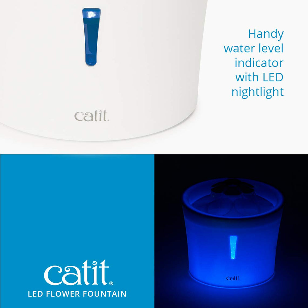 Catit LED Flower Fountain flow settings offer three drinking options.