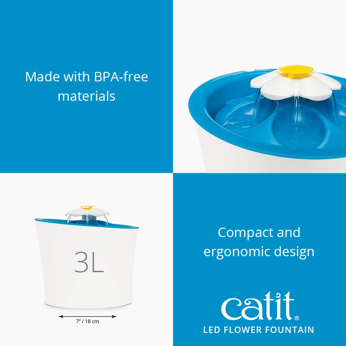 Catit LED Flower Fountain water level indicator keeps you informed.