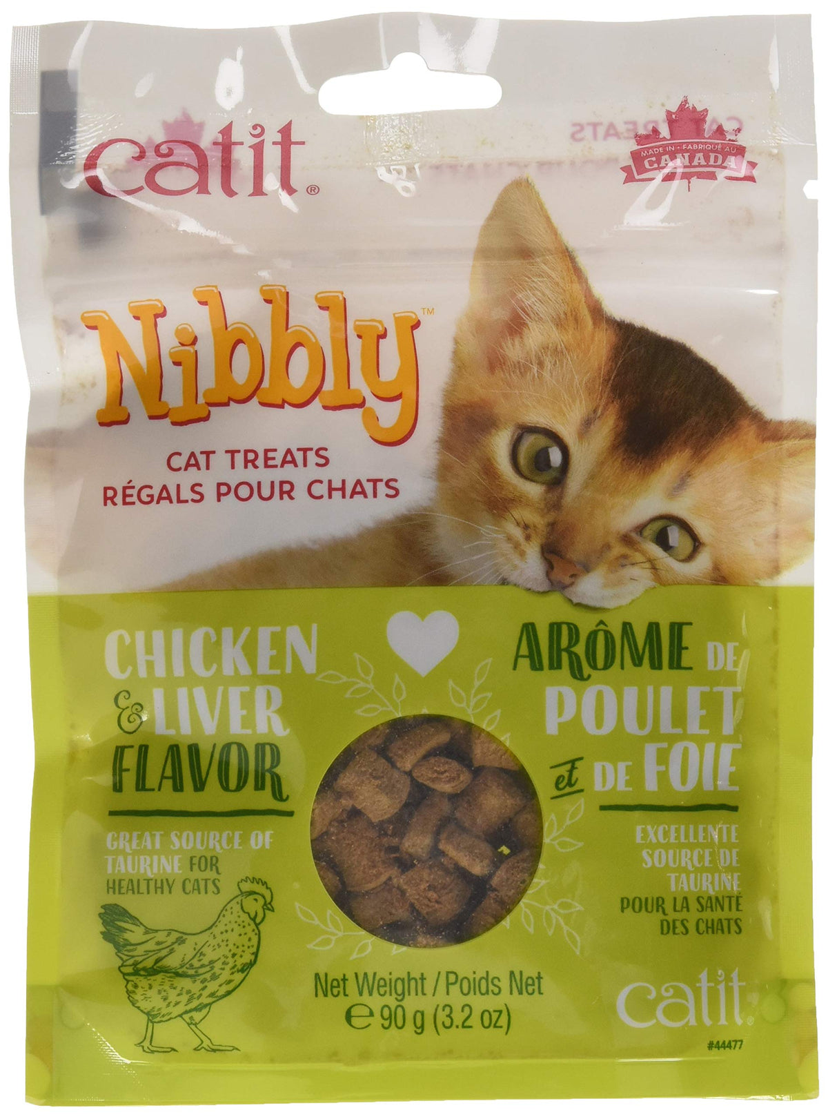 Catit Nibbly treats packaging front showing artisan-baked snack for cats.