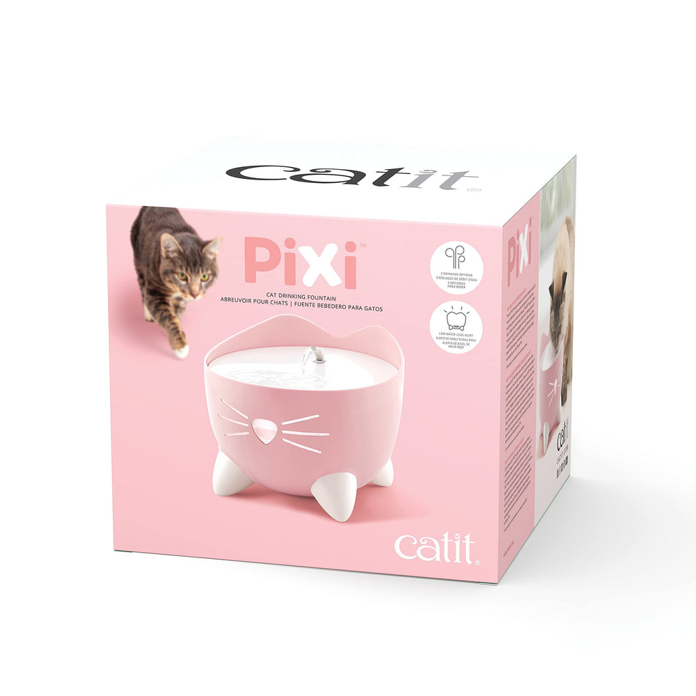 Catit PIXI pink fountain filtration system with cotton mesh, carbon, and resin.
