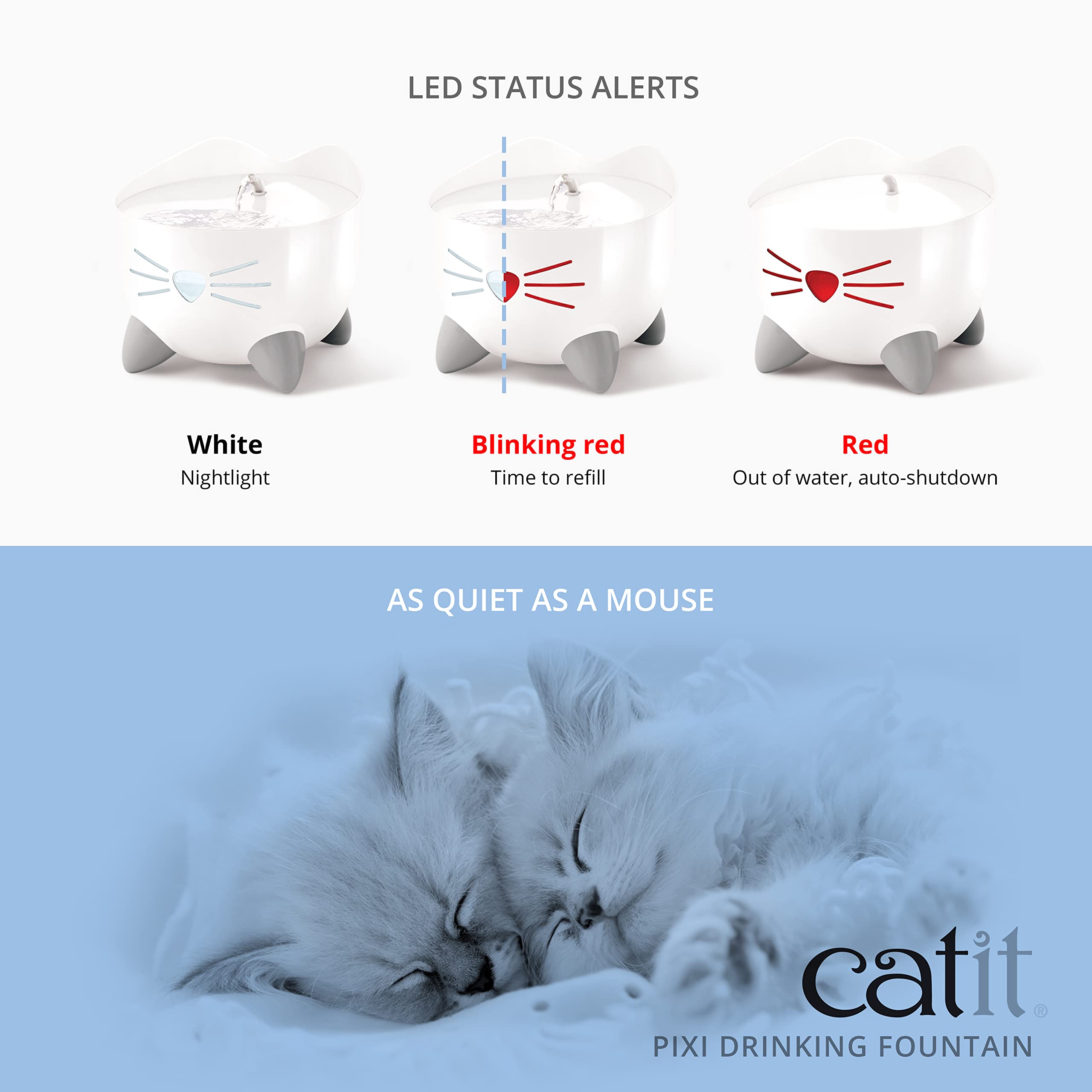 Catit PIXI pink fountain spout stream mode demonstrates engaging drinking flow.