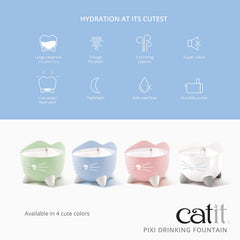 Catit PIXI pink fountain top view shows accessible drinking bowl and clean lines.