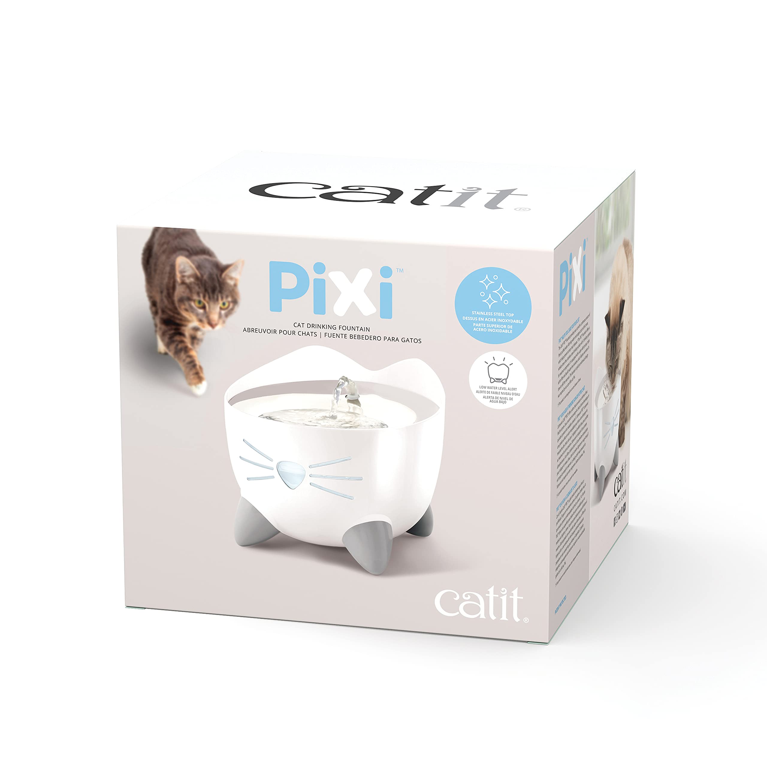 Catit PIXI cat-ear design image shows splash-reducing, friendly aesthetics.