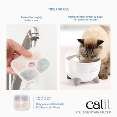Catit PIXI fountain with filter installed for fresh-tasting water.