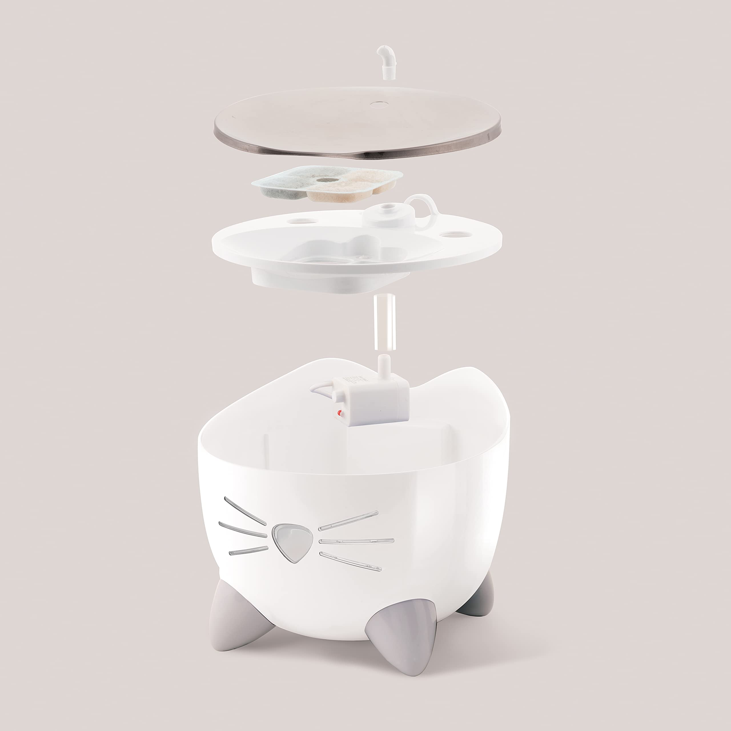 Catit PIXI filter-system demonstrates triple filtration for cleaner drinking water.