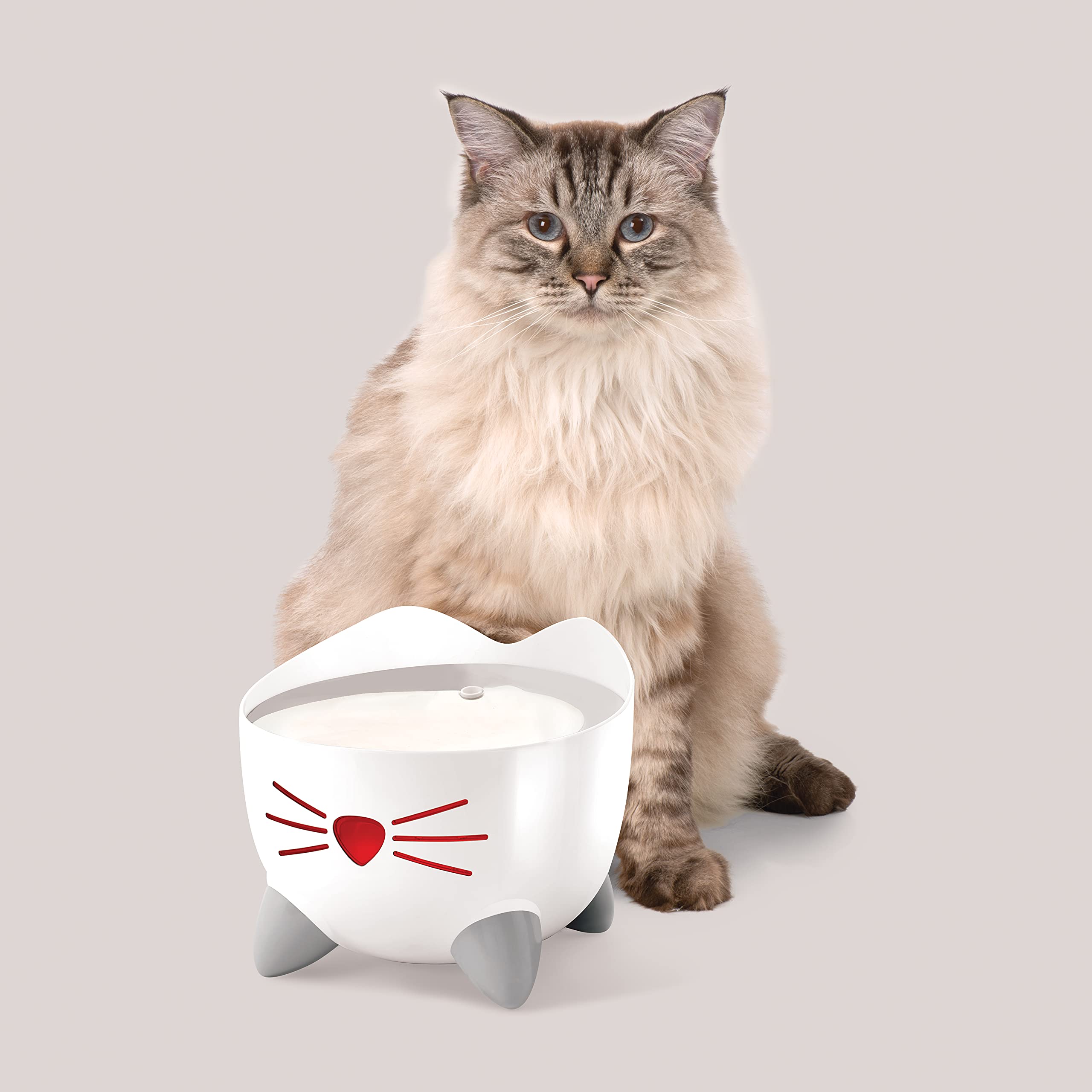Catit PIXI silent-pump illustration emphasizes quiet, vibration-free operation.
