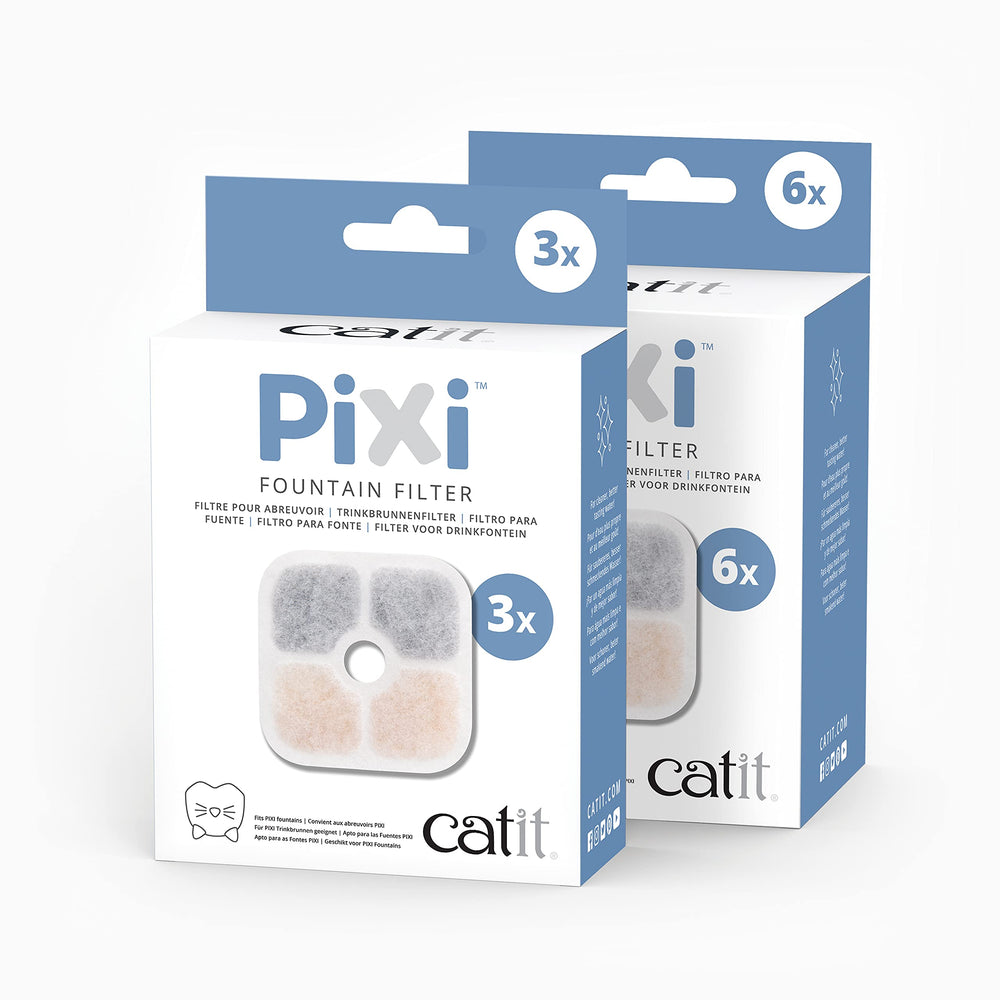 Catit PIXI packaging bundle six-pack promoting fountain maintenance.